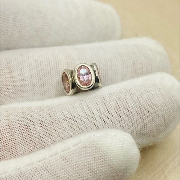 EUC Pandora 790311PCZ Sterling Silver w/ Pink Zirconia Oval Lights Charm - Picture 5 of 9